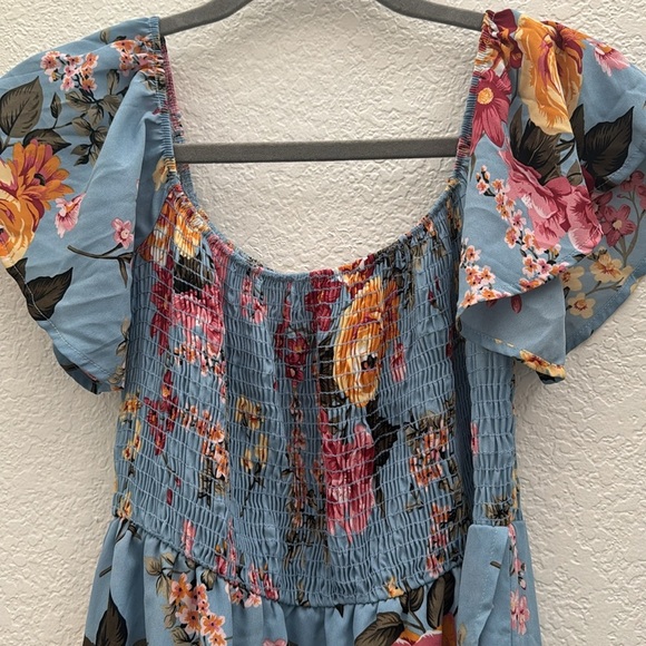 PinkBlush Blue Floral Smocked Maxi Dress - Picture 5 of 8